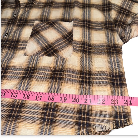 FADED ROSE CROP BROWN BEIGE & BLACK LONG SLEEVE BUTTON DOWN FLANNEL SIZE XL - Picture 13 of 17